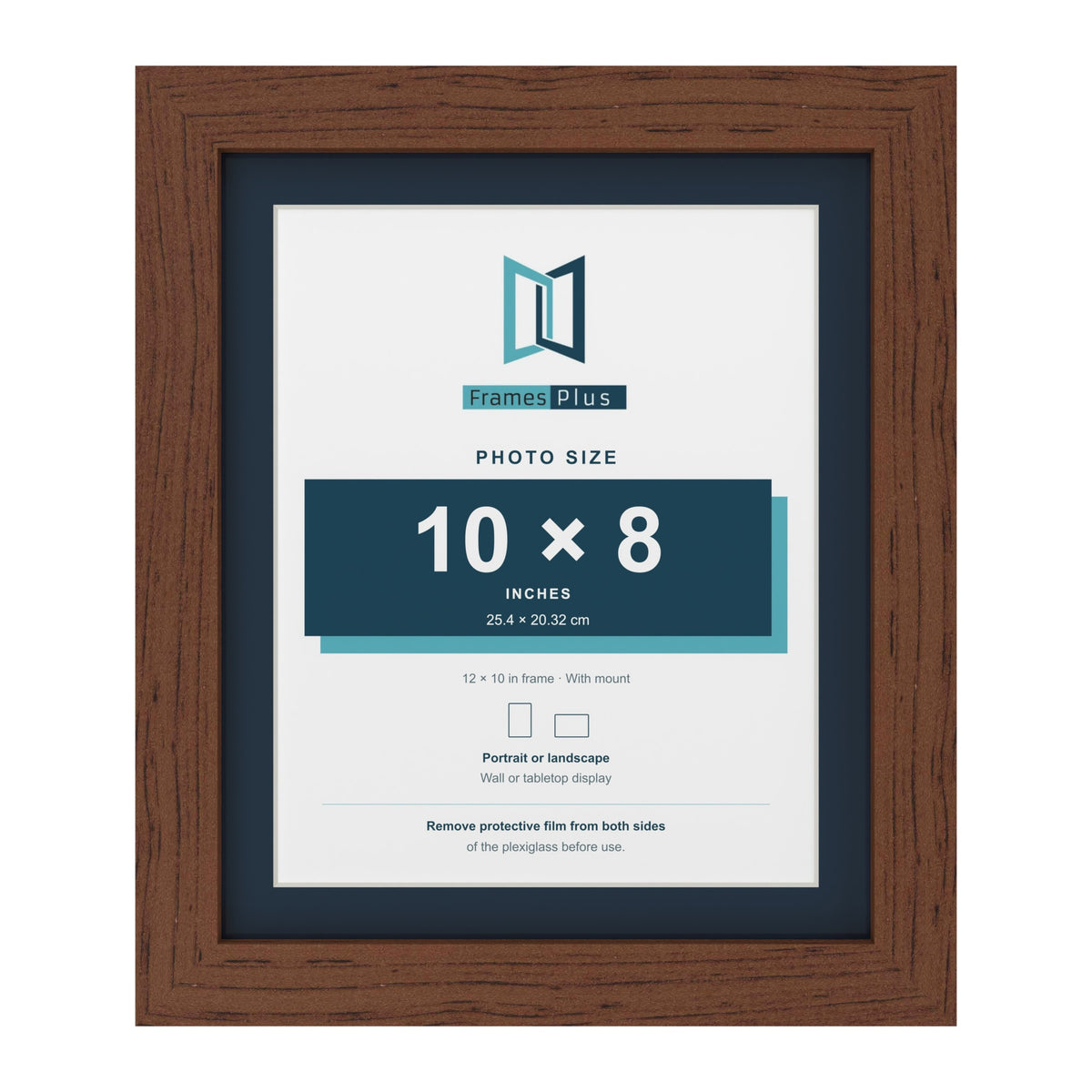 Dark Teak 12 x 10 inch picture frame with a Pacific Blue mount for a 10 x 8 inch photo