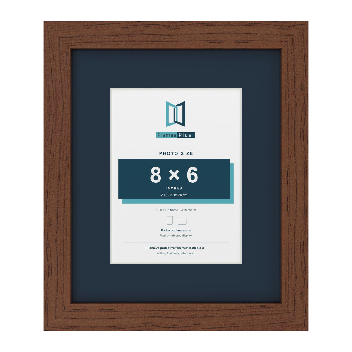 Dark Teak 12 x 10 inch picture frame with a Pacific Blue mount for an 8 x 6 inch photo