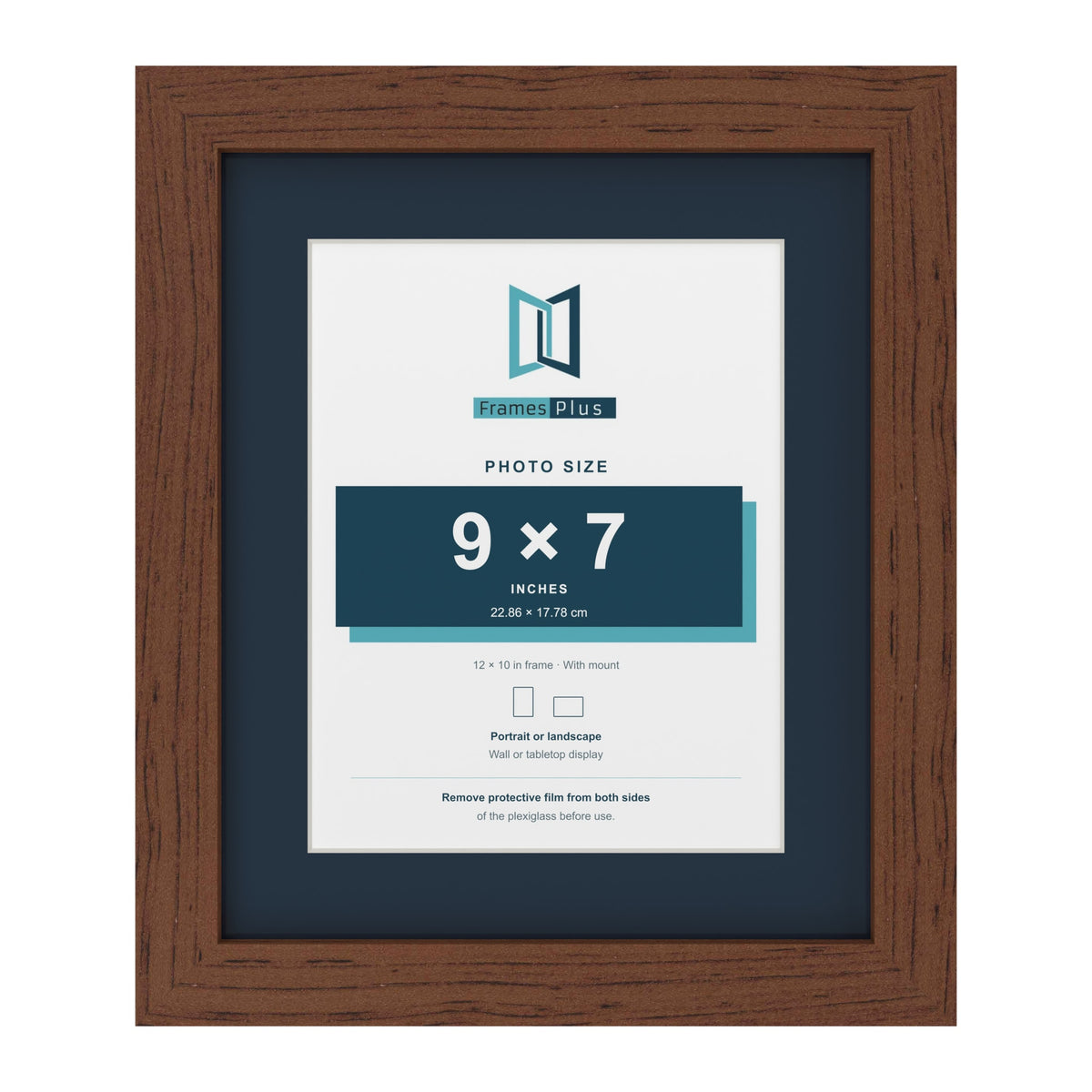 Dark Teak 12 x 10 inch picture frame with a Pacific Blue mount for a 9 x 7 inch photo