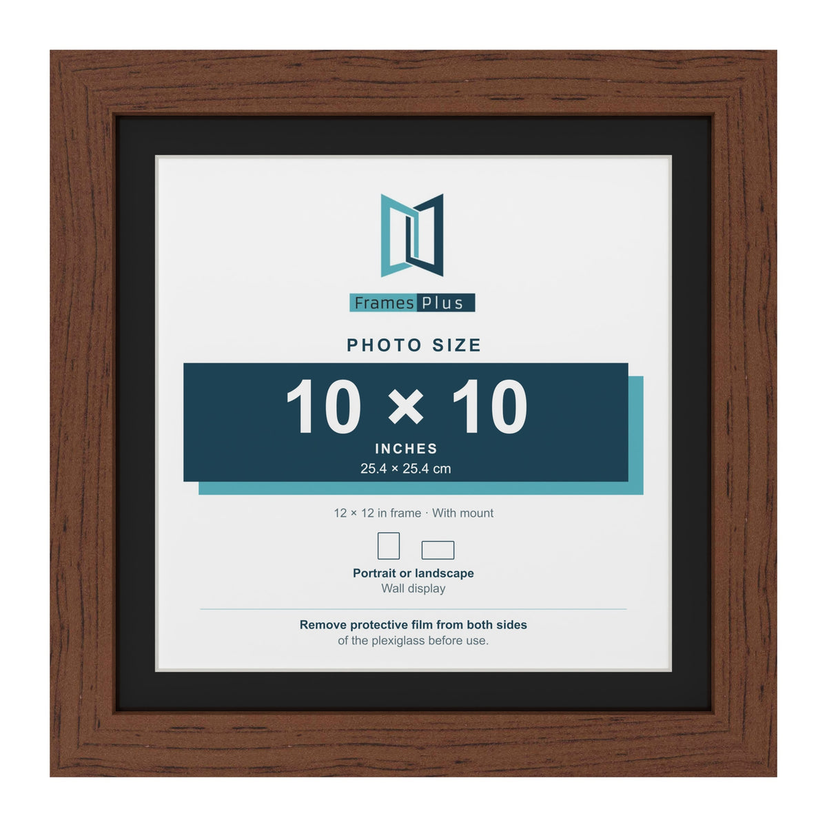 Dark Teak 12 x 12 inch picture frame with a black mount for a 10 x 10 inch photo