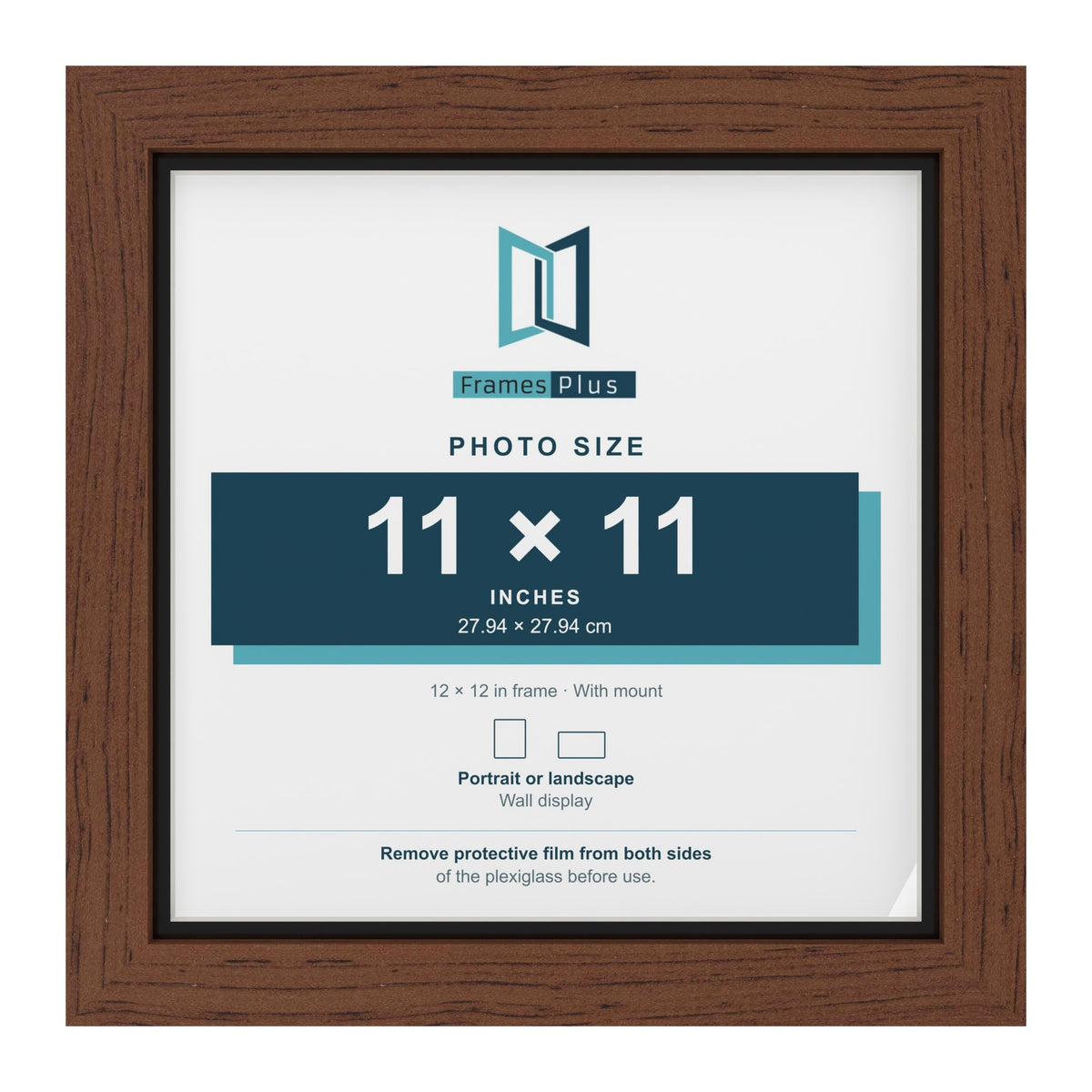Dark Teak 12 x 12 inch picture frame with a black mount for an 11 x 11 inch photo