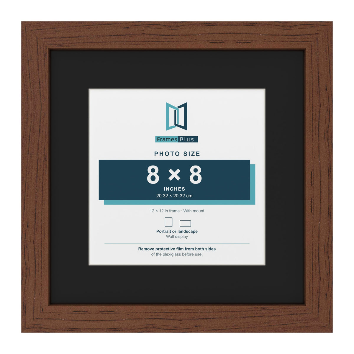 Dark Teak 12 x 12 inch picture frame with a black mount for an 8 x 8 inch photo