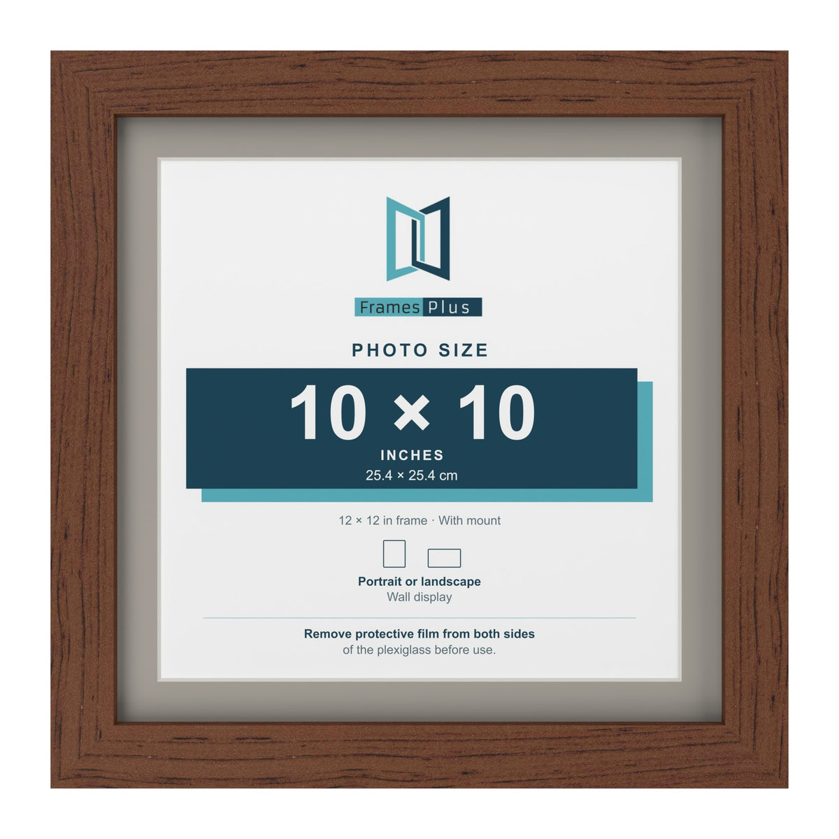 Dark Teak 12 x 12 inch picture frame with a Dawn Grey mount for a 10 x 10 inch photo