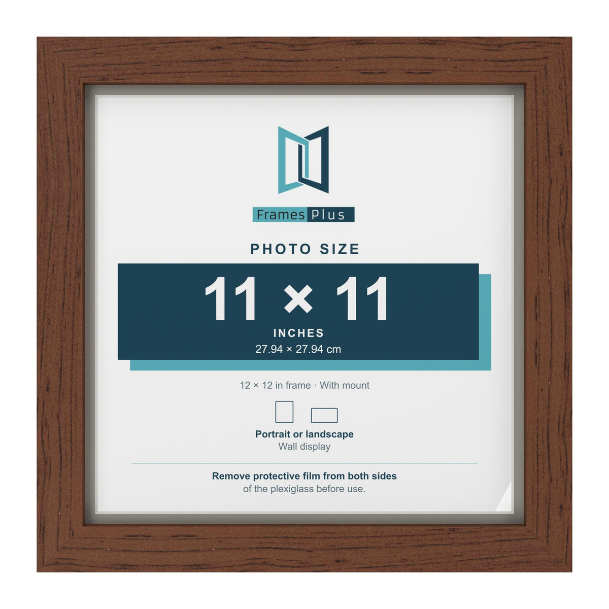 Dark Teak 12 x 12 inch picture frame with a Dawn Grey mount for an 11 x 11 inch photo