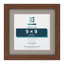 Dark Teak 12 x 12 inch picture frame with a Dawn Grey mount for a 9 x 9 inch photo