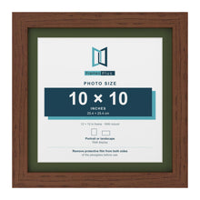 Dark Teak 12 x 12 inch picture frame with a green mount for a 10 x 10 inch photo