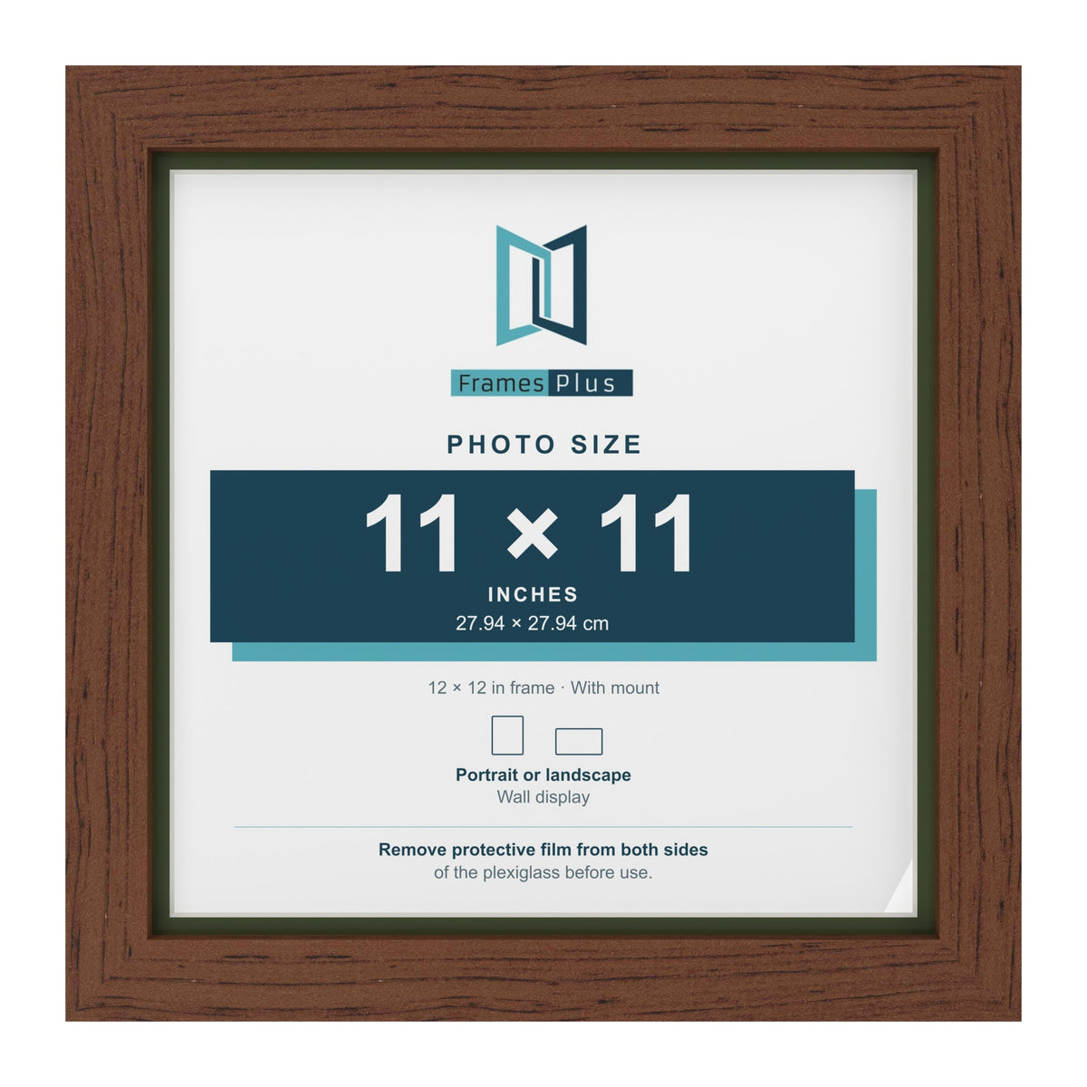Dark Teak 12 x 12 inch picture frame with a green mount for an 11 x 11 inch photo