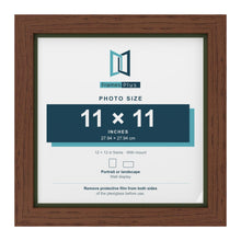 Dark Teak 12 x 12 inch picture frame with a green mount for an 11 x 11 inch photo