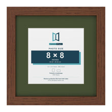 Dark Teak 12 x 12 inch picture frame with a green mount for an 8 x 8 inch photo