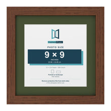 Dark Teak 12 x 12 inch picture frame with a green mount for a 9 x 9 inch photo