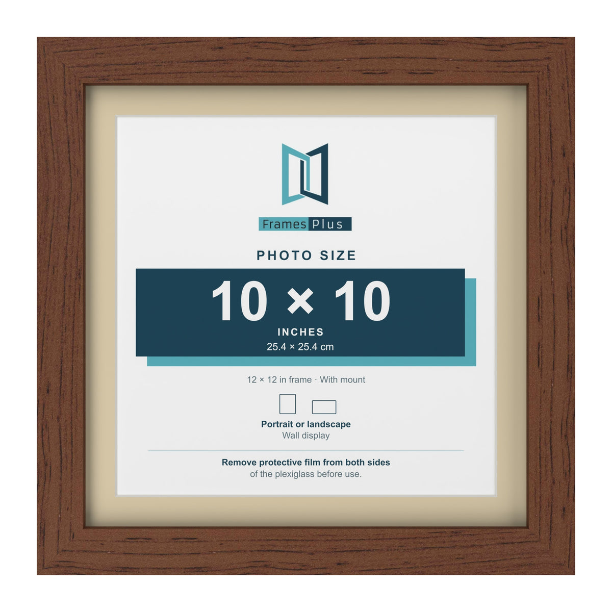 Dark Teak 12 x 12 inch picture frame with an ivory mount for a 10 x 10 inch photo