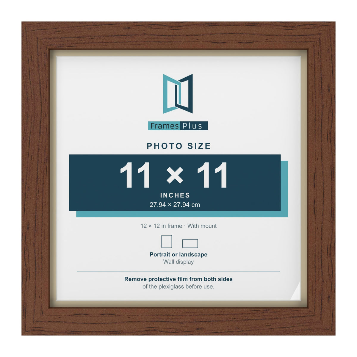 Dark Teak 12 x 12 inch picture frame with an ivory mount for an 11 x 11 inch photo