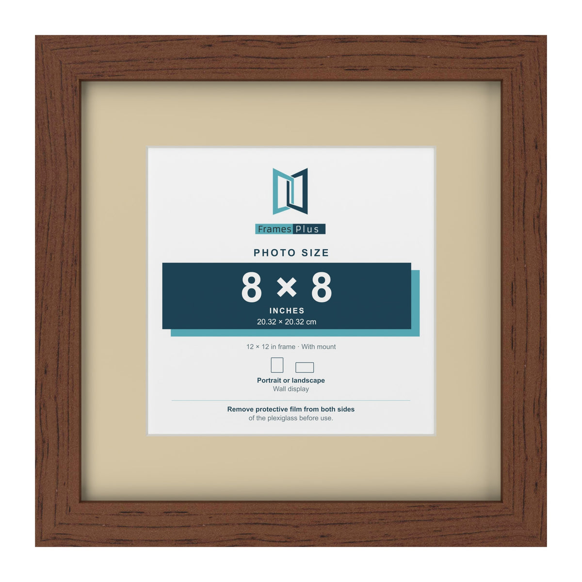 Dark Teak 12 x 12 inch picture frame with an ivory mount for an 8 x 8 inch photo