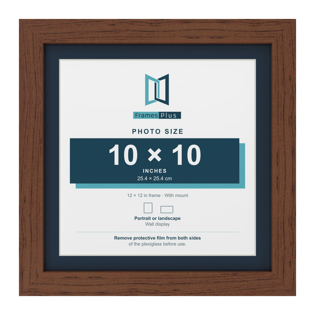 Dark Teak 12 x 12 inch picture frame with a Pacific Blue mount for a 10 x 10 inch photo
