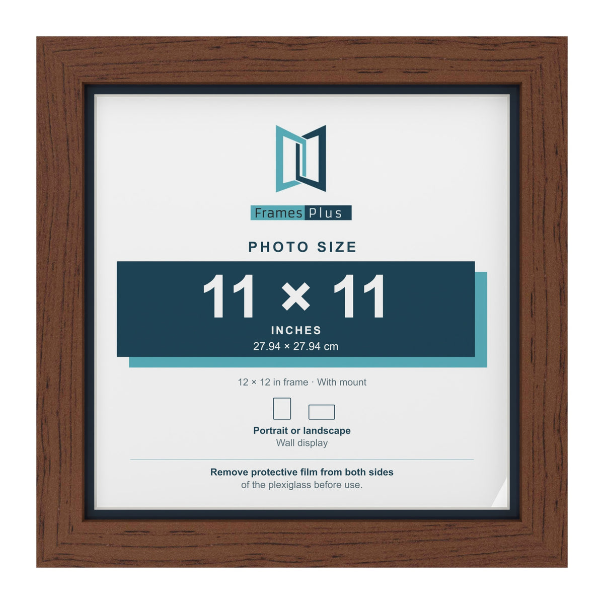 Dark Teak 12 x 12 inch picture frame with a Pacific Blue mount for an 11 x 11 inch photo