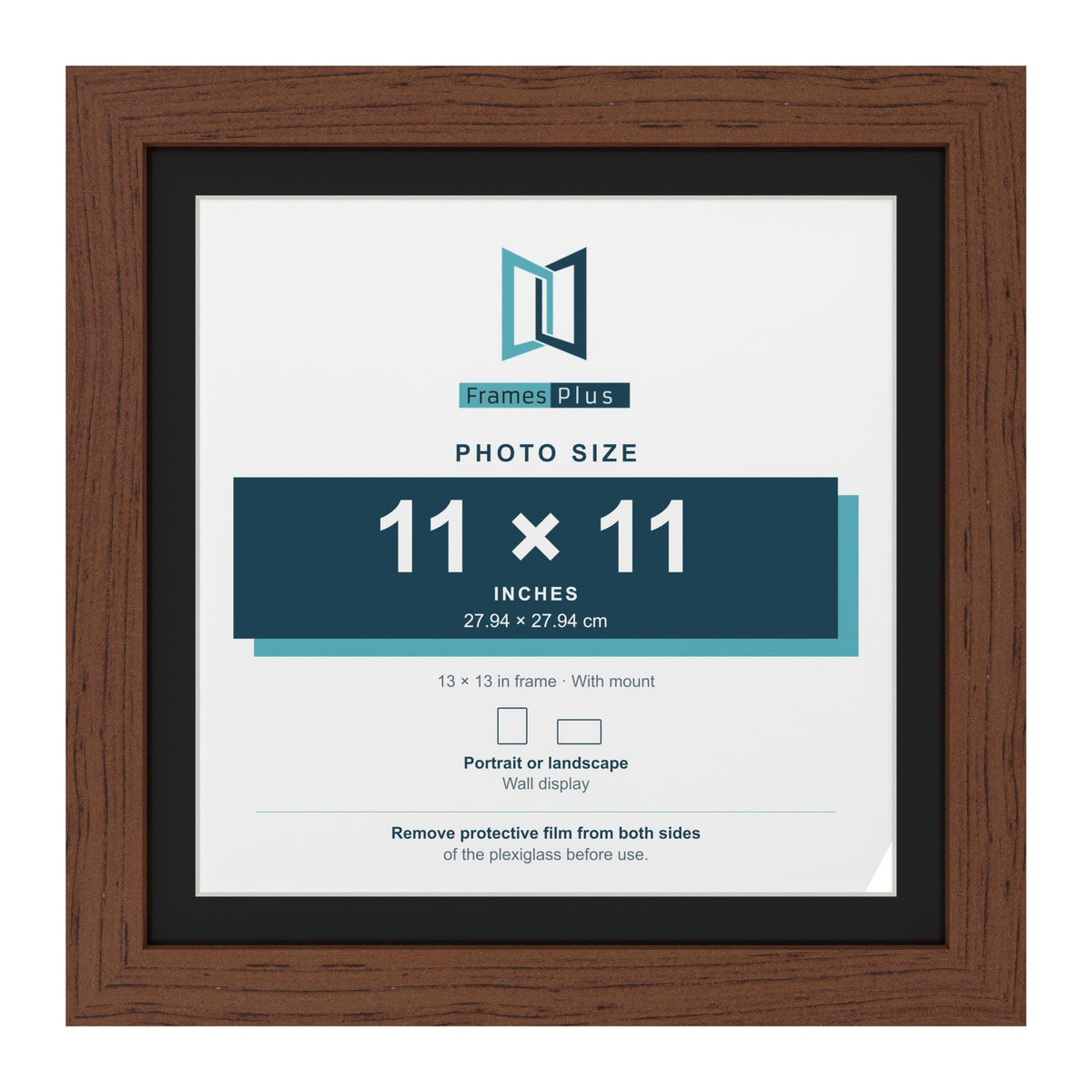 Dark Teak 13 x 13 inch picture frame with a black mount for an 11 x 11 inch photo