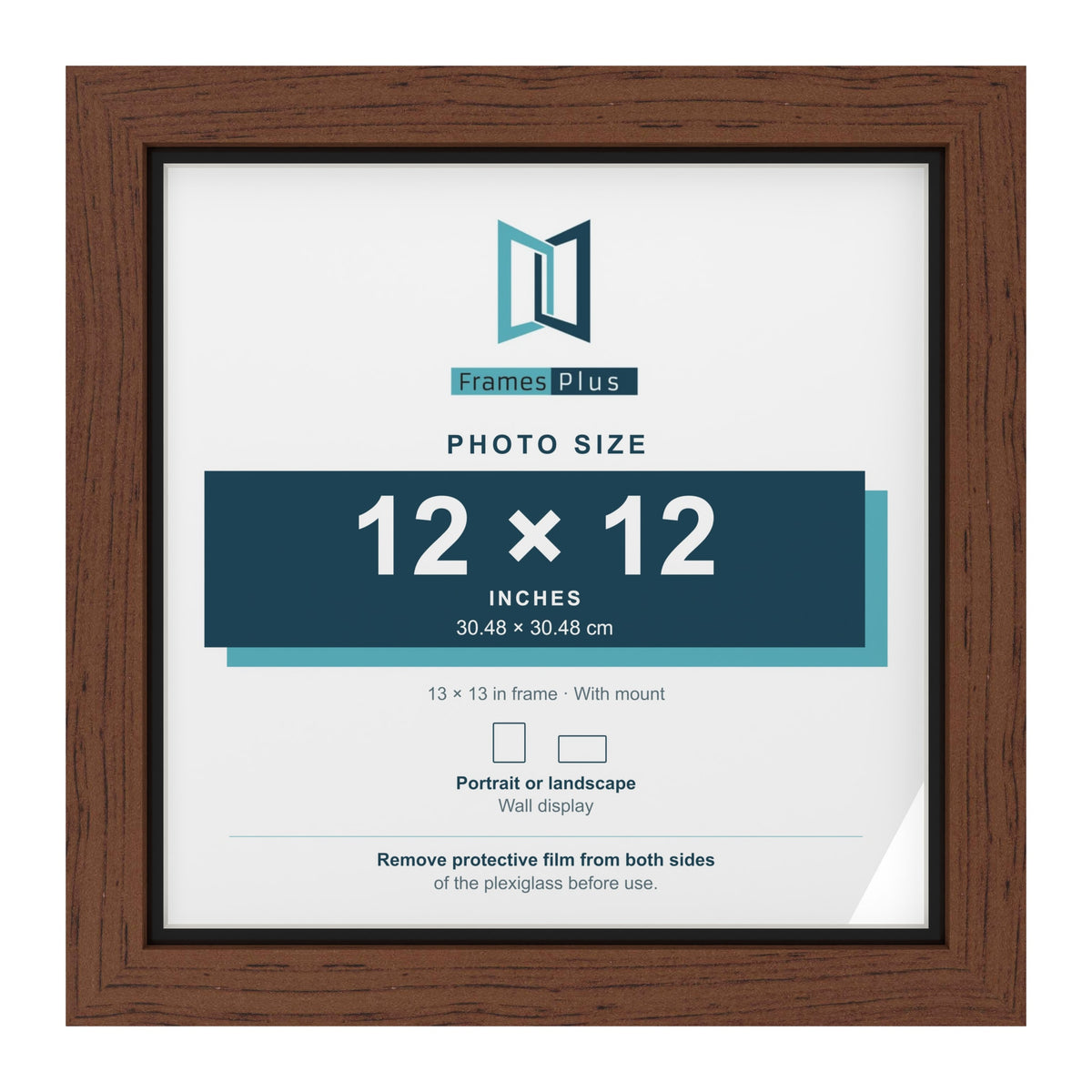 Dark Teak 13 x 13 inch picture frame with a black mount for a 12 x 12 inch photo