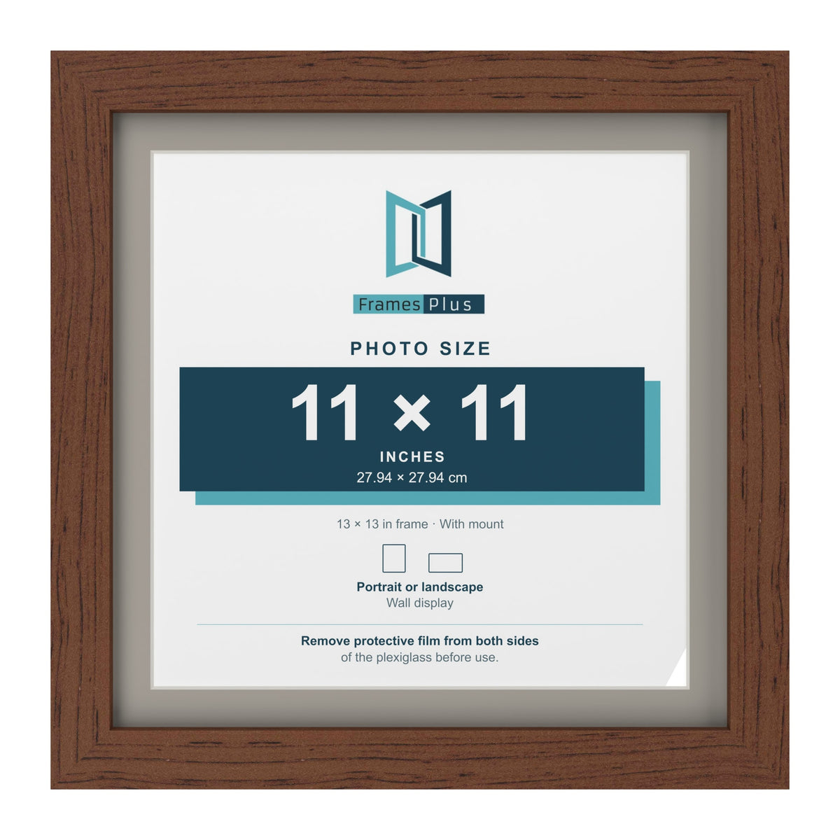 Dark Teak 13 x 13 inch picture frame with a Dawn Grey mount for an 11 x 11 inch photo