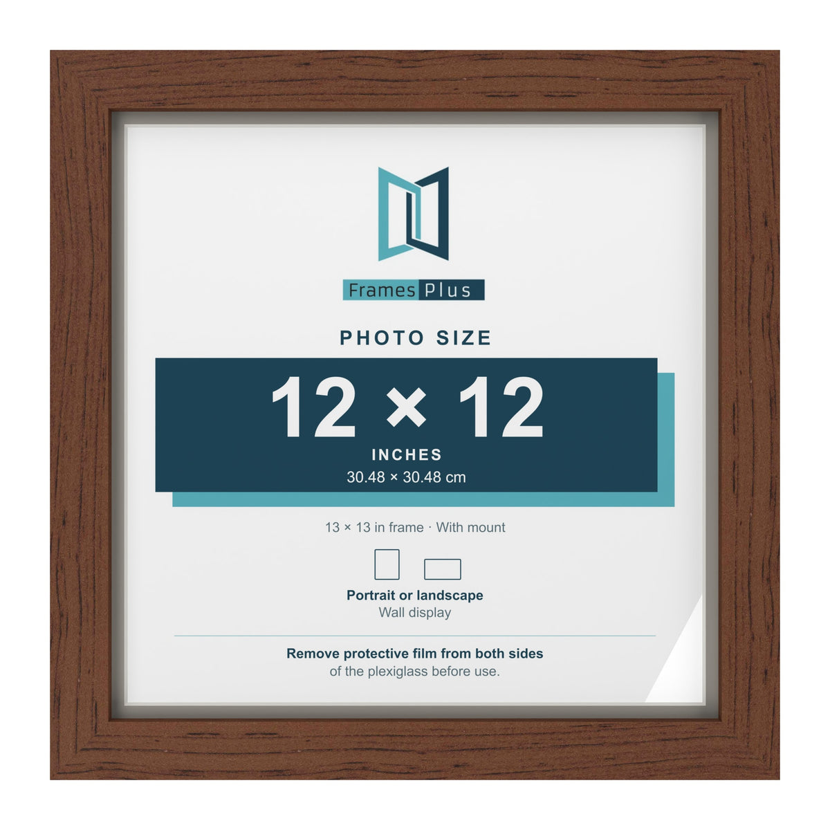 Dark Teak 13 x 13 inch picture frame with a Dawn Grey mount for a 12 x 12 inch photo