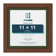 Dark Teak 13 x 13 inch picture frame with a green mount for an 11 x 11 inch photo