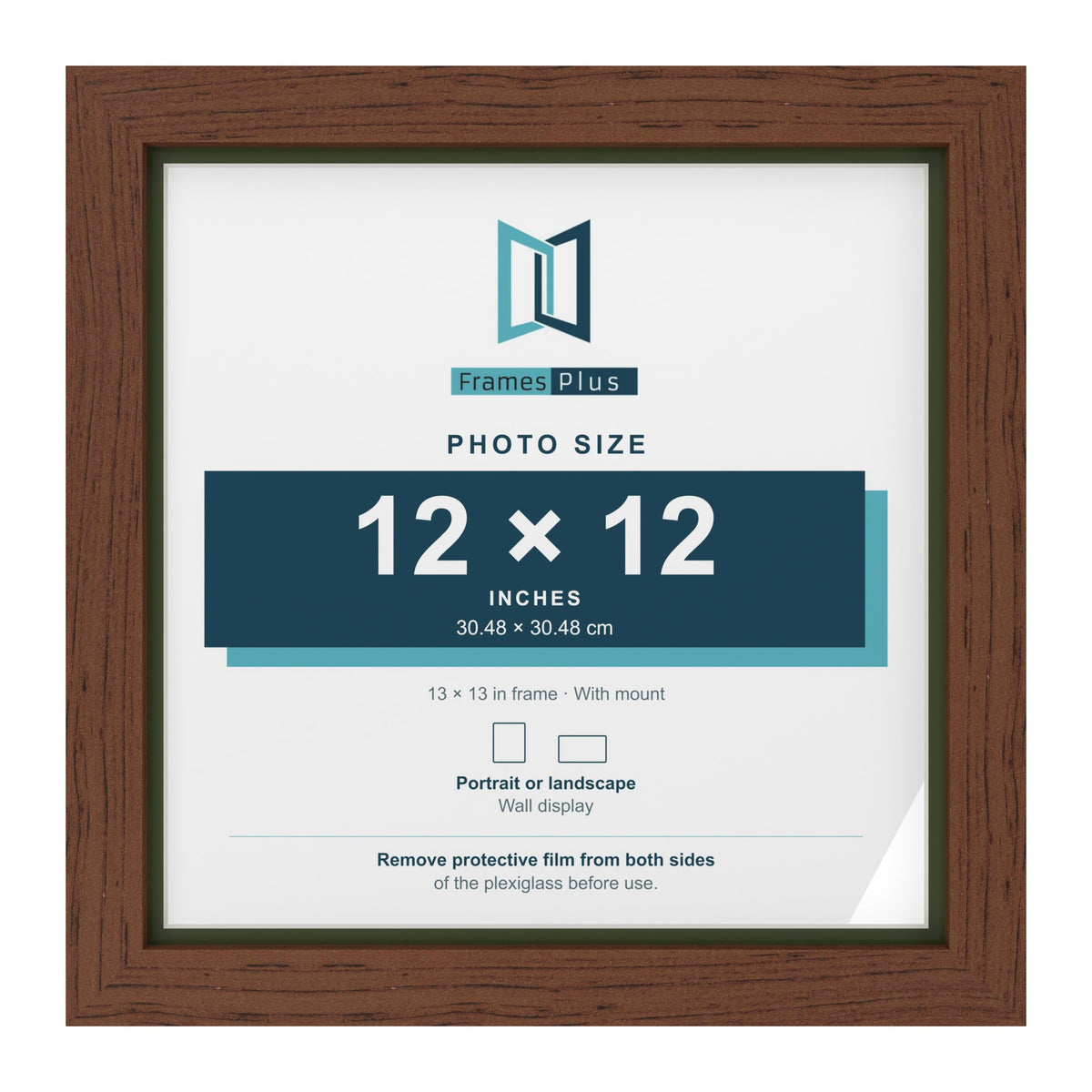 Dark Teak 13 x 13 inch picture frame with a green mount for a 12 x 12 inch photo