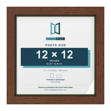 Dark Teak 13 x 13 inch picture frame with a green mount for a 12 x 12 inch photo