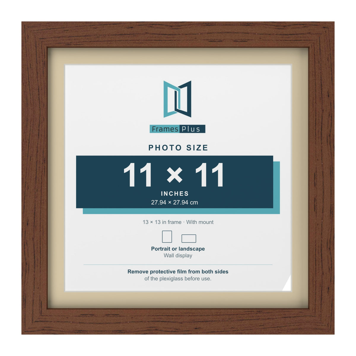 Dark Teak 13 x 13 inch picture frame with an ivory mount for an 11 x 11 inch photo