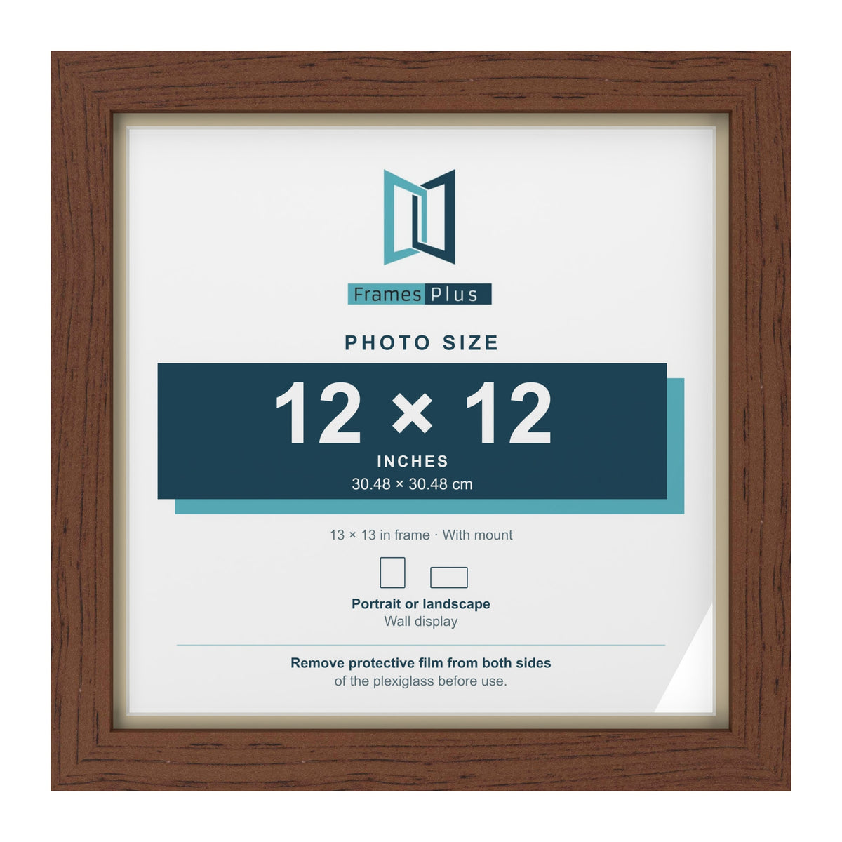 Dark Teak 13 x 13 inch picture frame with an ivory mount for a 12 x 12 inch photo