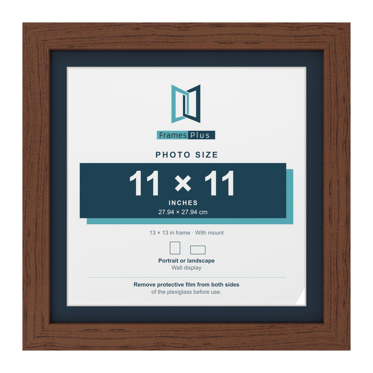Dark Teak 13 x 13 inch picture frame with a Pacific Blue mount for an 11 x 11 inch photo