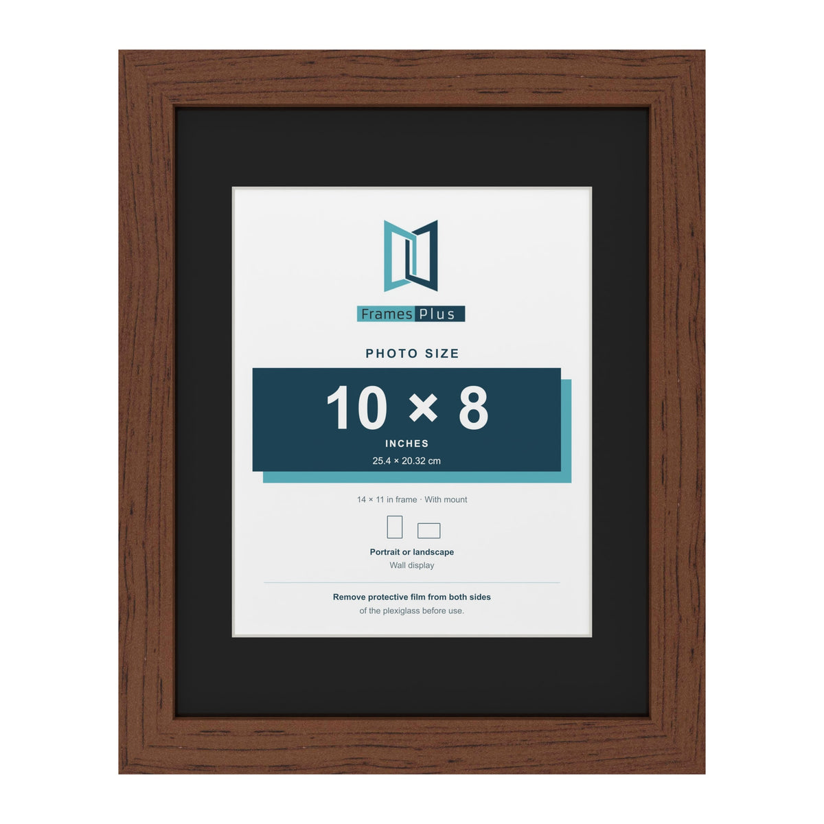 Dark Teak 14 x 11 inch picture frame with a black mount for a 10 x 8 inch photo