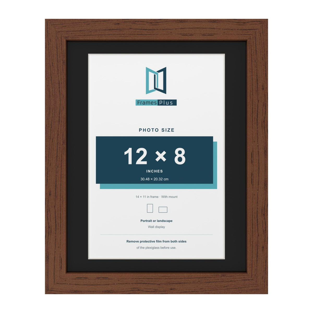 Dark Teak 14 x 11 inch picture frame with a black mount for a 12 x 8 inch photo