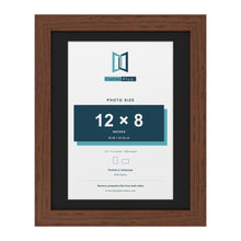 Dark Teak 14 x 11 inch picture frame with a black mount for a 12 x 8 inch photo
