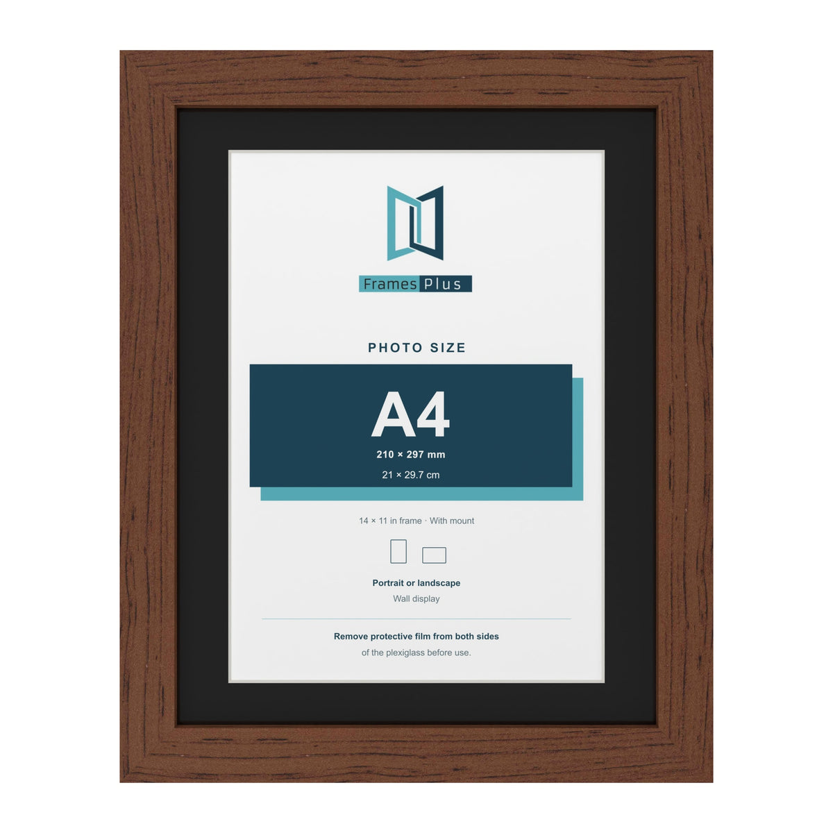 Dark Teak 14 x 11 inch picture frame with a black mount for an A4 photo