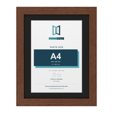 Dark Teak 14 x 11 inch picture frame with a black mount for an A4 photo