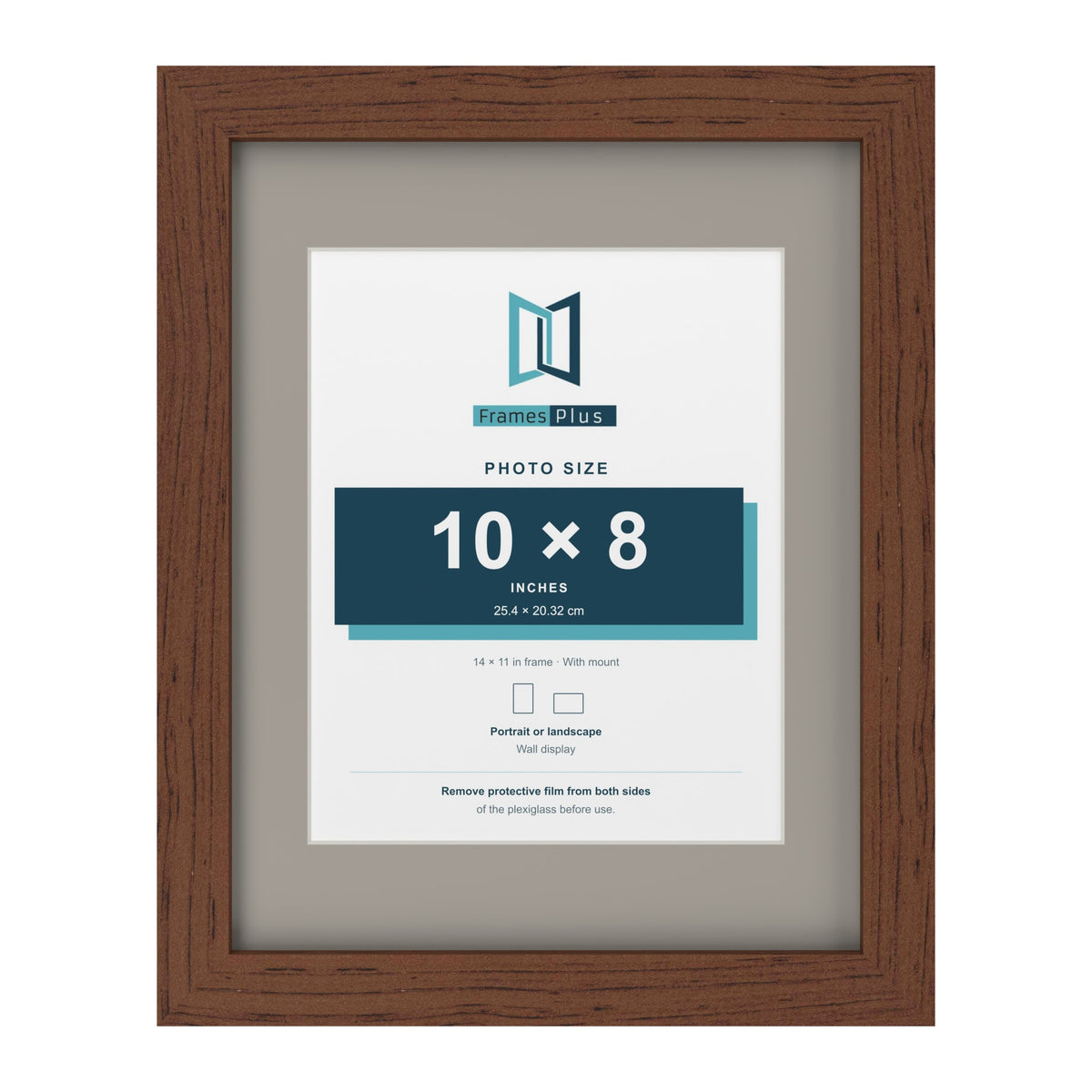Dark Teak 14 x 11 inch picture frame with a Dawn Grey mount for a 10 x 8 inch photo