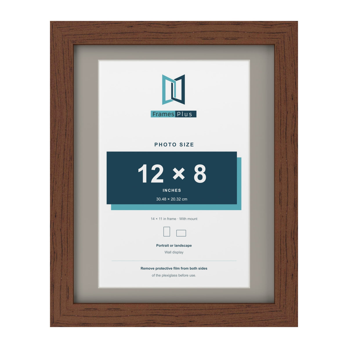 Dark Teak 14 x 11 inch picture frame with a Dawn Grey mount for a 12 x 8 inch photo