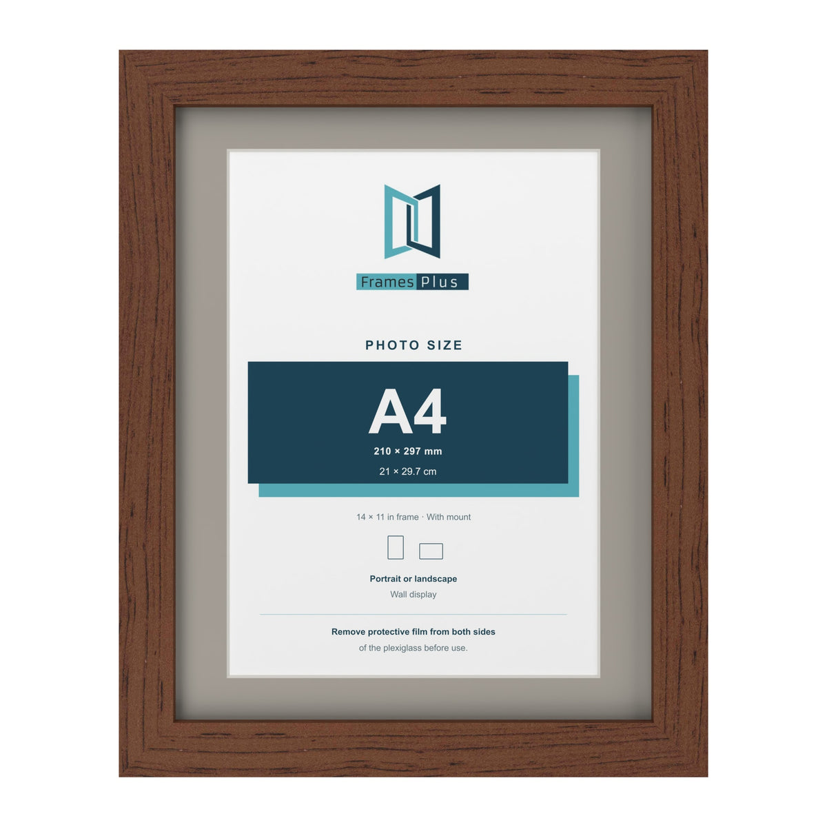 Dark Teak 14 x 11 inch picture frame with a Dawn Grey mount for an A4 photo