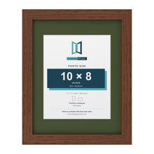 Dark Teak 14 x 11 inch picture frame with a green mount for a 10 x 8 inch photo