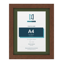 Dark Teak 14 x 11 inch picture frame with a green mount for an A4 photo