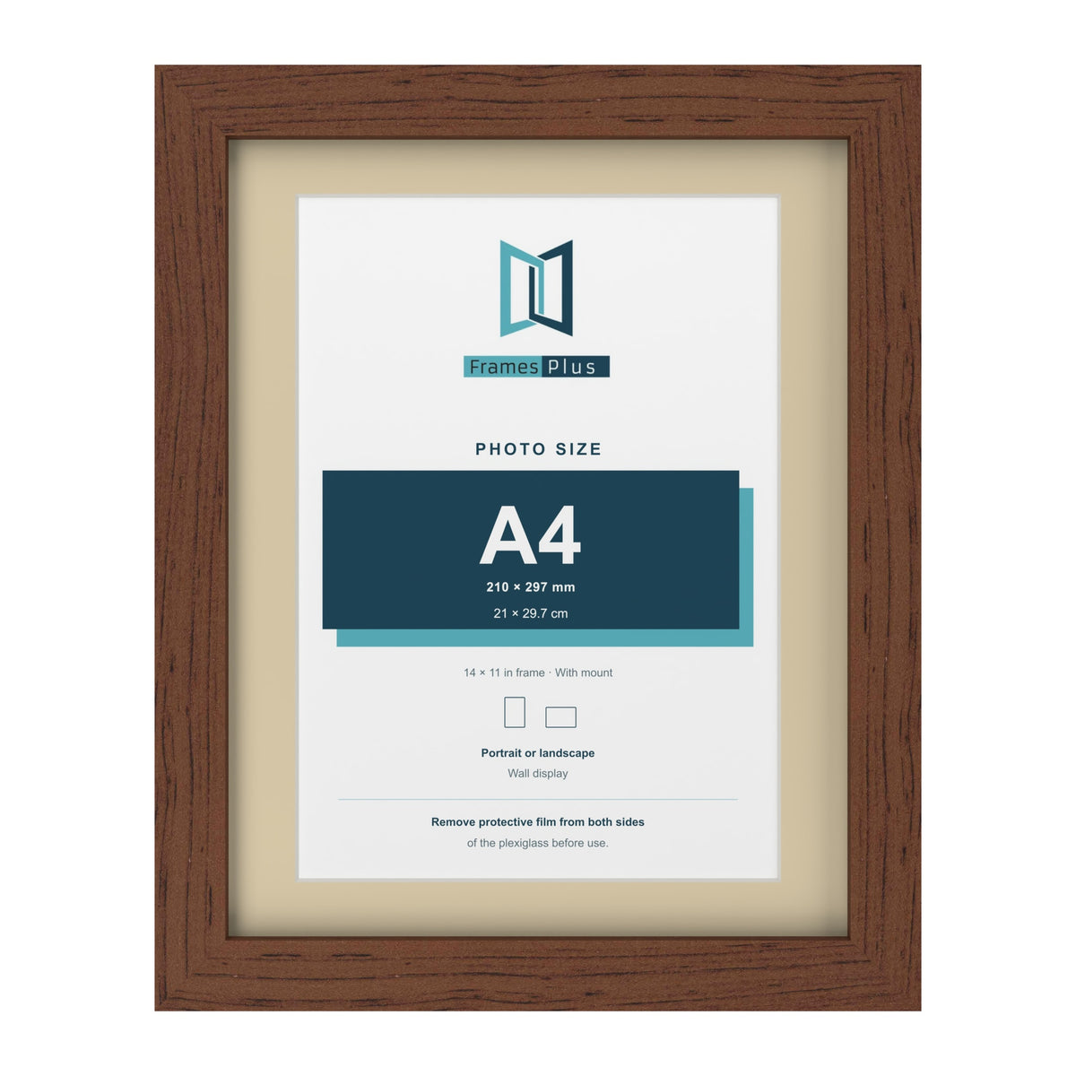 Dark Teak 14 x 11 inch picture frame with an ivory mount for an A4 photo