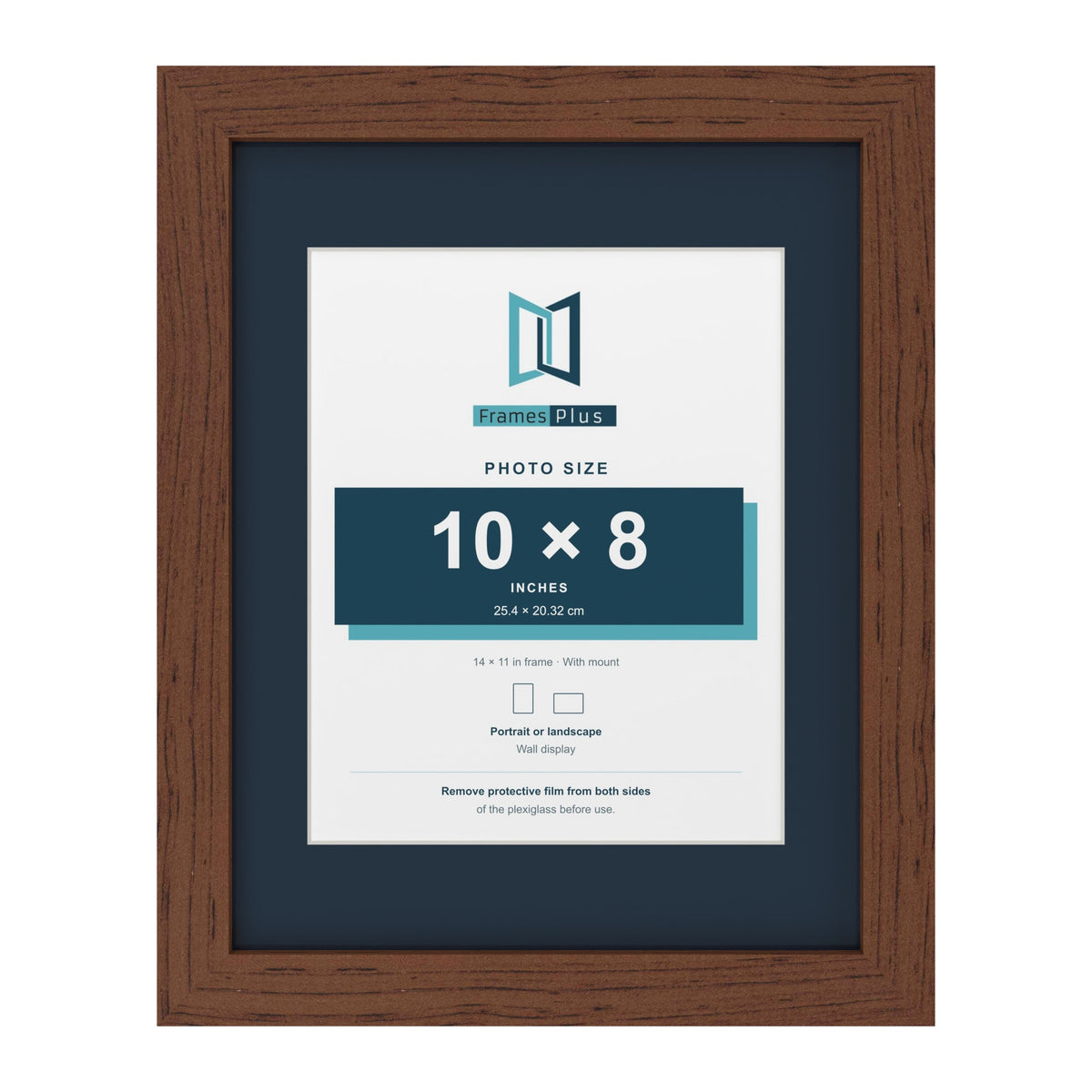 Dark Teak 14 x 11 inch picture frame with a Pacific Blue mount for a 10 x 8 inch photo