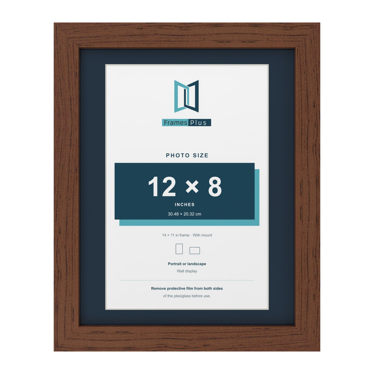 Dark Teak 14 x 11 inch picture frame with a Pacific Blue mount for a 12 x 8 inch photo