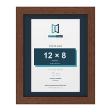 Dark Teak 14 x 11 inch picture frame with a Pacific Blue mount for a 12 x 8 inch photo