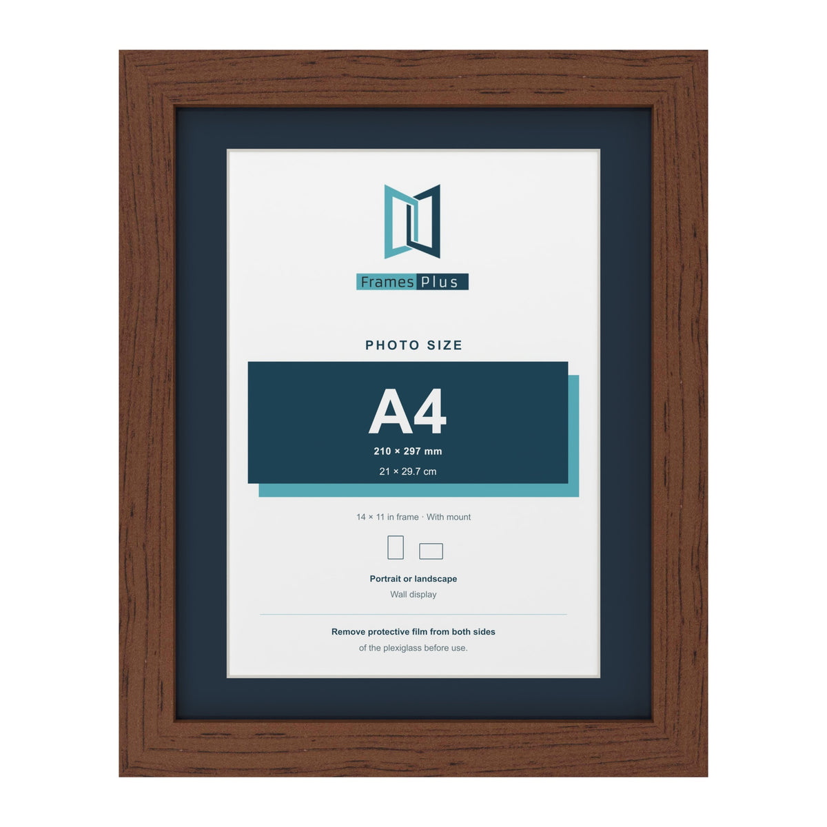 Dark Teak 14 x 11 inch picture frame with a Pacific Blue mount for an A4 photo