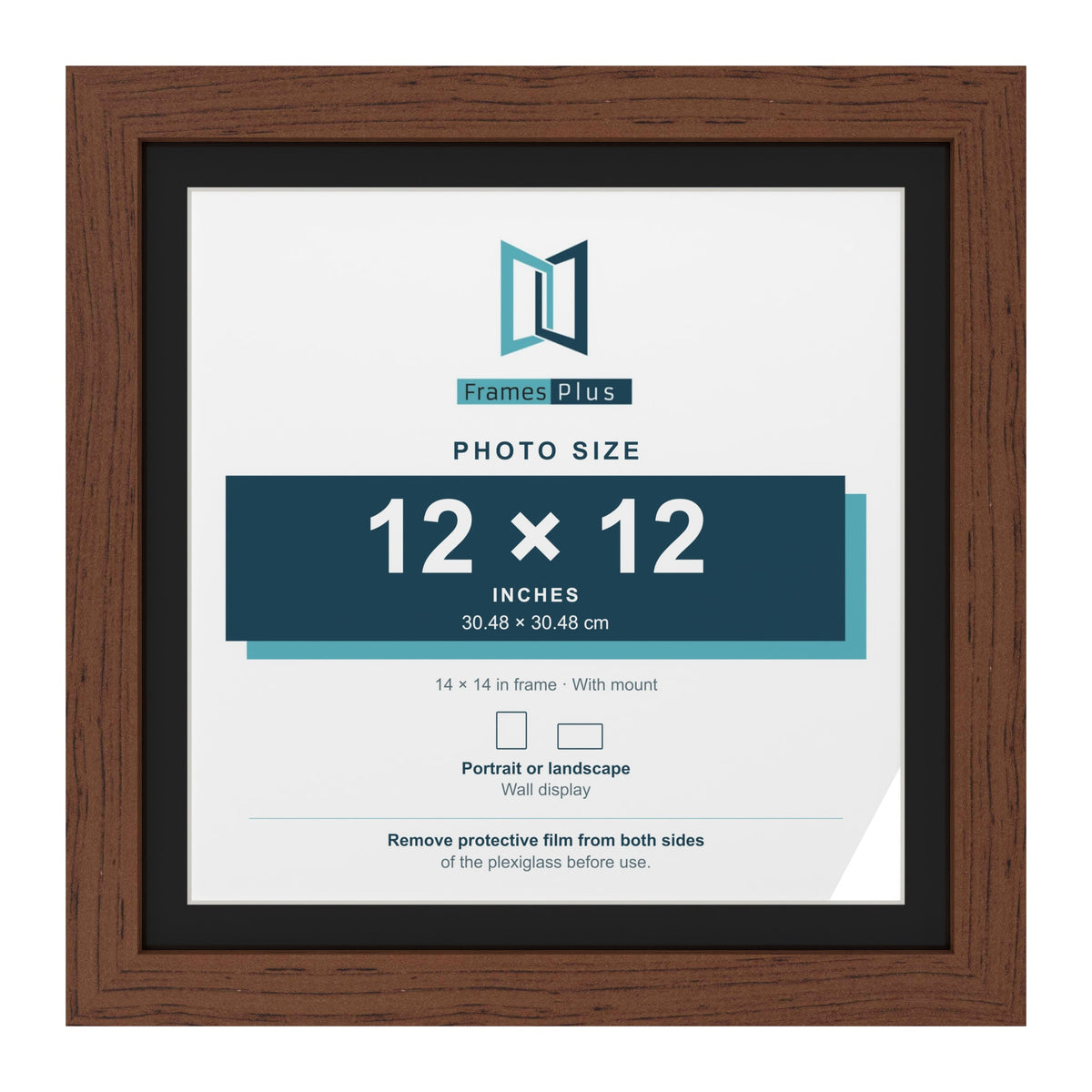 Dark Teak 14 x 14 inch picture frame with a black mount for a 12 x 12 inch photo