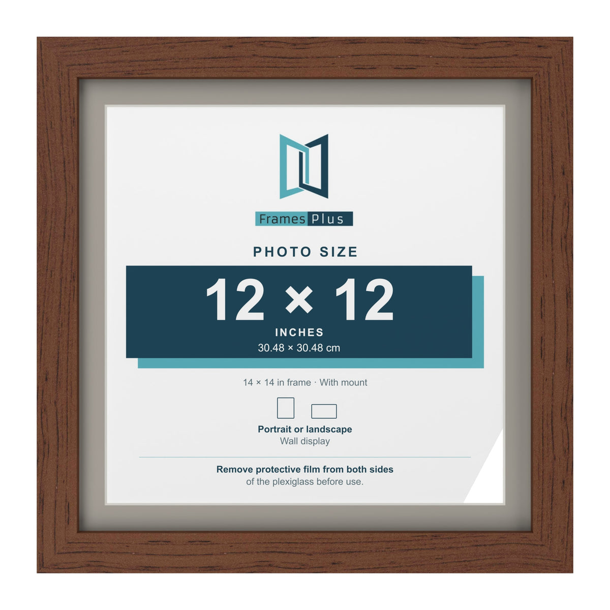 Dark Teak 14 x 14 inch picture frame with a Dawn Grey mount for a 12 x 12 inch photo