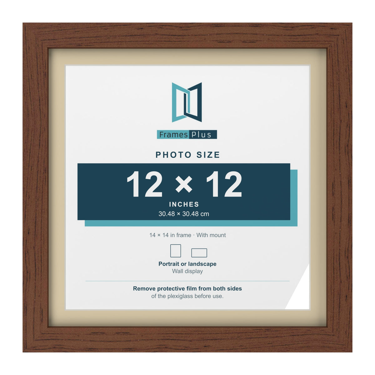 Dark Teak 14 x 14 inch picture frame with an ivory mount for a 12 x 12 inch photo