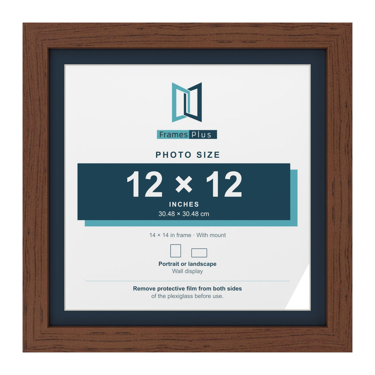 Dark Teak 14 x 14 inch picture frame with a Pacific Blue mount for a 12 x 12 inch photo