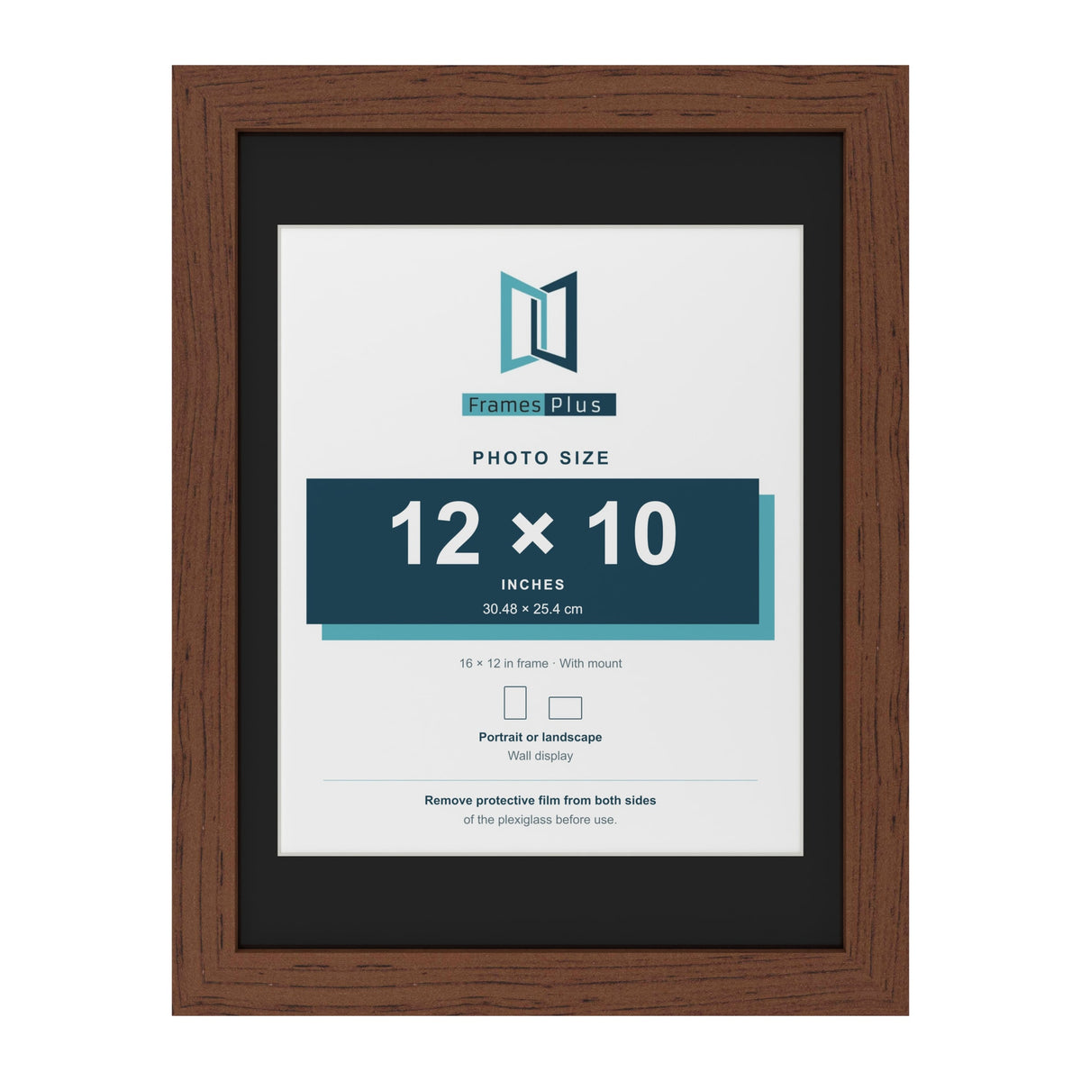 Dark Teak 16 x 12 inch picture frame with a black mount for a 12 x 10 inch photo