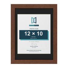 Dark Teak 16 x 12 inch picture frame with a black mount for a 12 x 10 inch photo